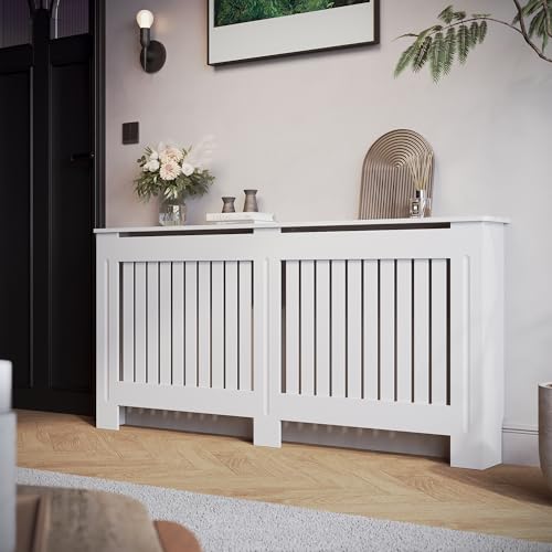 SIRHONA Cache-radiateur, Cloison Verticale, MDF Laqué Blanc, 172x19x81,5 cm, Peut Placer des Décorations, Adaptées au Salon, à la Chambre, au Couloir