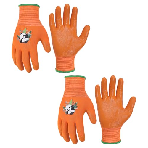 HANDLANDY 2 Pairs Kids Gardening Gloves, Toddler Children Garden Yard Work Outdoor Playing Gloves, Rubber Coating, for Girls Boys Youth (Size S, Green) S (Pack of 2) Green