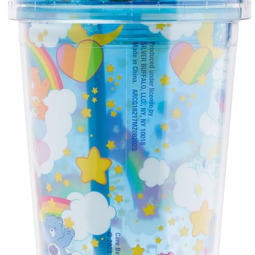 Image of Silver Buffalo Care Bears Rainbow, Dome Top Travel Tumbler, 24oz | Bedtime Bear Glitter, Friend, Good Luck, Tenderheart, Grumpy, Cheer, Love-A-Lot, 0.71 Liters