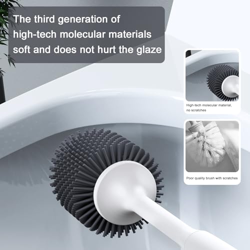 Lefree CAMTSGREYW Silicone Toilet Brush And Holder,Bathroom Cleaner Brush Set,Non-Slip Handle Toilet Bowl Brush thumb #4