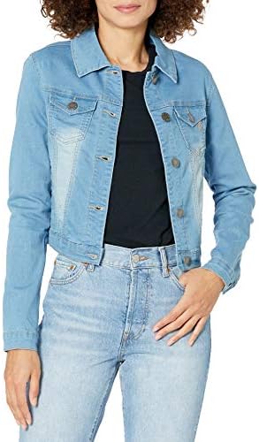 V.I.P. JEANS Women's Jeans Denim Jacket Crop Frayed Distressed Or Dark Basic, Light Blue, X-Large