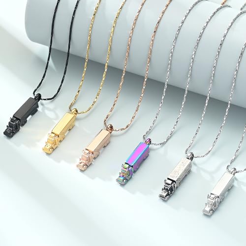 Imrsanl Urn Necklace for Ashes for Men Adults Stainless Steel 18 Wheeler Semi Truck Cremation Jewelry Urn Pendant Ashes Holder Memorial Locket (Customize)