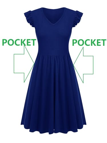 Image of HELYO Women's Summer Dresses 2026 Cute V Neck Ruffle Sleeve Beach Wedding Guest Cocktail Short Work Casual Dress with Pockets 648 Royal Blue S
