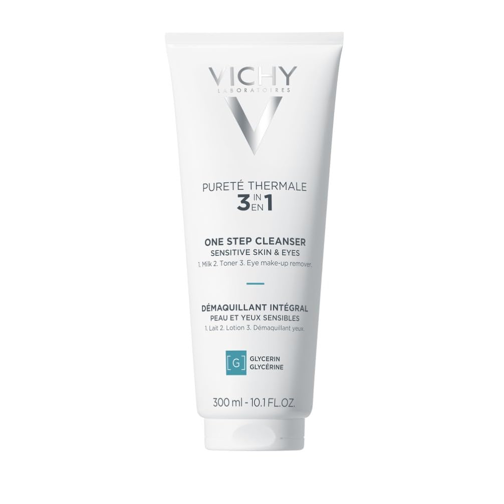 Vichy, Pureté Thermale, Démaquillant Intégral, Utilisation 3-En-1 Lait Lotion et Démaquillant, Nettoie et Purifie, Adapté aux Peaux et Yeux Sensibles, Glycérine, 300 ml