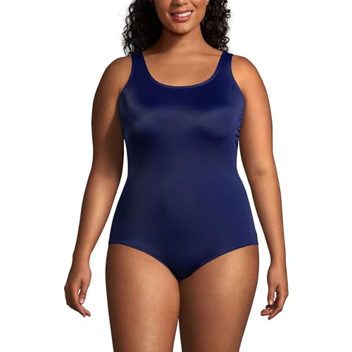 Lands' End Women's Tummy Control Chlorine Resistant Scoop Neck Soft Cup Tugless Sporty One Piece Swimsuit