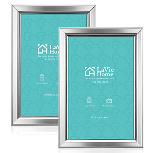 LaVie Home 4x6 Picture Frames (2 Pack, Silver) Simple Designed Photo Frame with High Definition Glass for Wall Mount & Table Top Display, Set of 2 Classic Collection