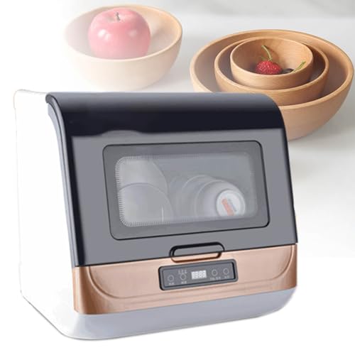 MhWrughts Desktop Installation-Free Dishwasher, 800W Countertop Dishwasher, 3 Washing Programs Display Automatic Dishwashing, Dishes Washing Cleaner Machine,Gold