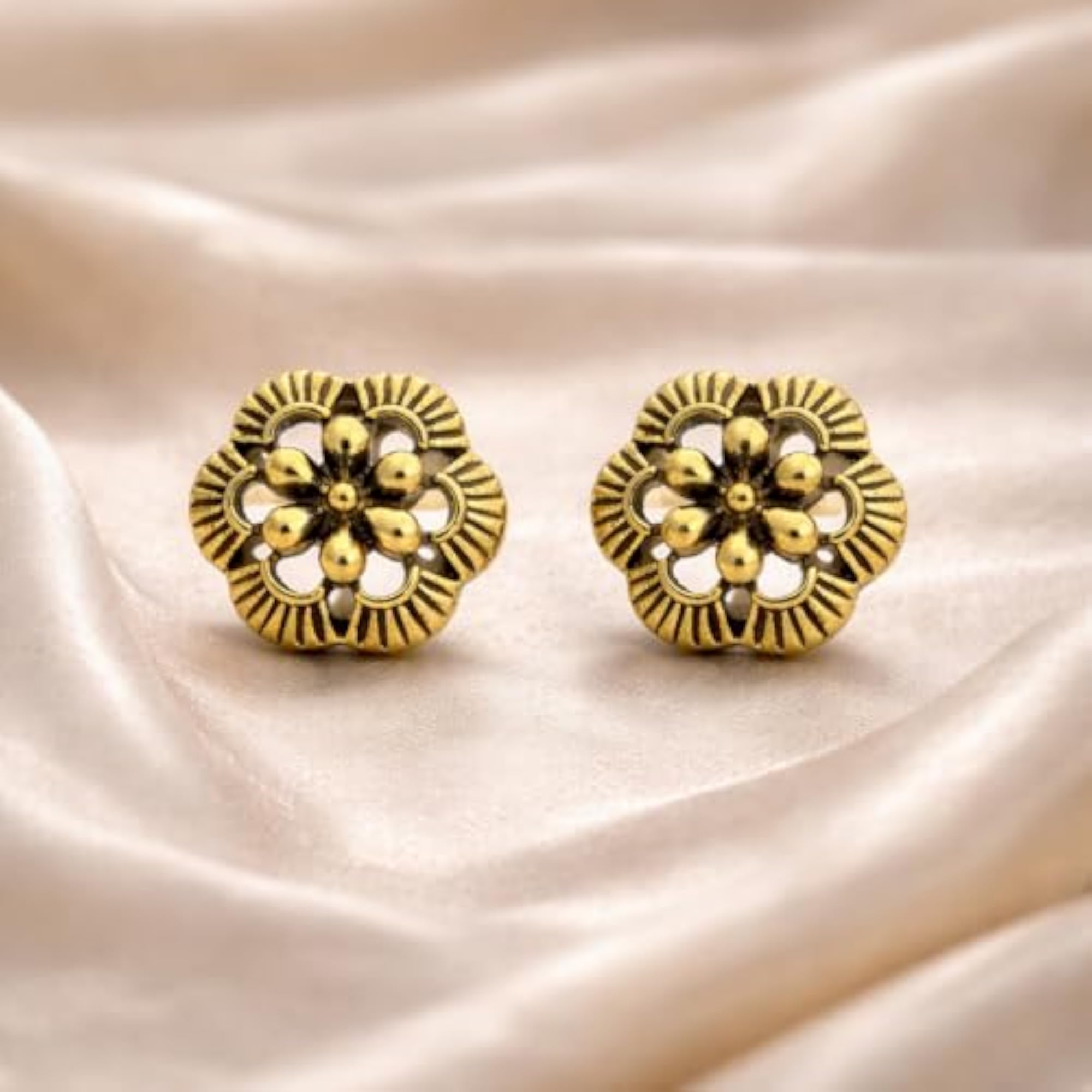 Antique Oxidised Floral Stud Earrings
