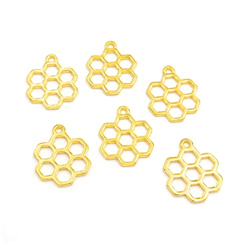Vintageparts runder Anhänger als Honigwabe in goldfarben 22x18mm 6 Stück zum Schmuck selber herstellen und basteln für Kinder und Erwachsene perfekt geeignet