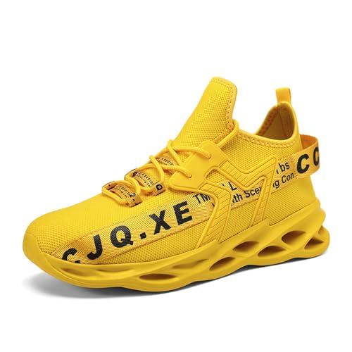 Zapatos Deportivos de Malla Unisex Modernos para Hombre y Mujer con diseño Transpirable y Comodo para Correr (Yellow, 42)
