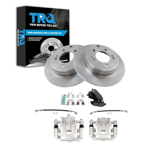Image of TRQ Rear Brake Pad and Rotor Set Semi Metallic Rotors Calipers Hoses | For 2012-2017 Hyundai Azera 2011-2015 Kia Optima