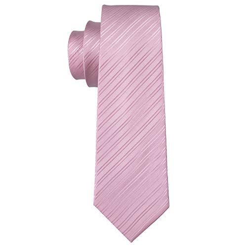 Image of Barry.Wang Solid Striped Tie for Men Silk Necktie Pocket Square Cufflinks Formal Wedding Party Business