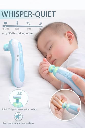 Image of Brand Conquer Electric Baby Nail Trimmer for Newborns with LED Light - Safe Baby Nail Cutter 0-6 Months | Quiet Baby Nail File Kit with Multiple Grinding Heads | Infant Nail Care Grooming Set (Blue)