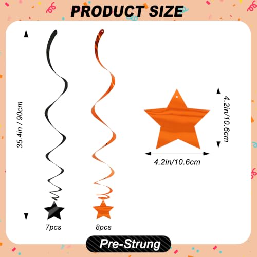 Image of BEISHID Black Orange Stars Hanging Swirls Pre-Strung Stars Hanging Decorations for Baby Shower Halloween Fall Basketball Birthday Decorations Supplies,Pack of 15