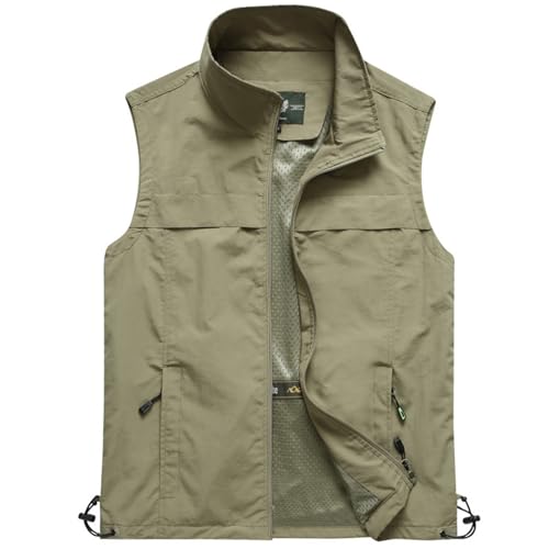 Chaleco de pesca de malla para hombre con multibolsillos en color caqui talla L