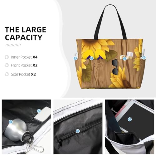 (Sunflower Printed) Large Beach Tote Bag For Women With Zipper Foldable Lightweight Travel Pool Bag For Vacation Shopping3