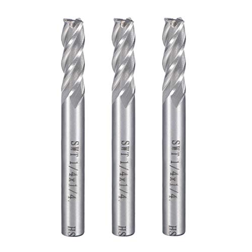 sourcingmap 3Pcs 1/4 Cutting HSS-AL Spiral Drill Bit Straight End Mill Cutter 4 Flute with 1/4 Shank
