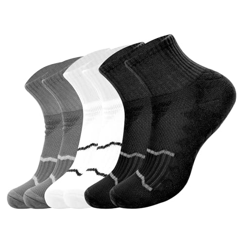Risipu - Women's Running Socks,3 Pairs Ankle High Sports Socks,Ladies Running Socks,Running Gifts For Women,Running Socks Womens 4-7(36-42CM） (UK, Alpha, One Size, Regular, Regular, Standard, Black+Gray+White)