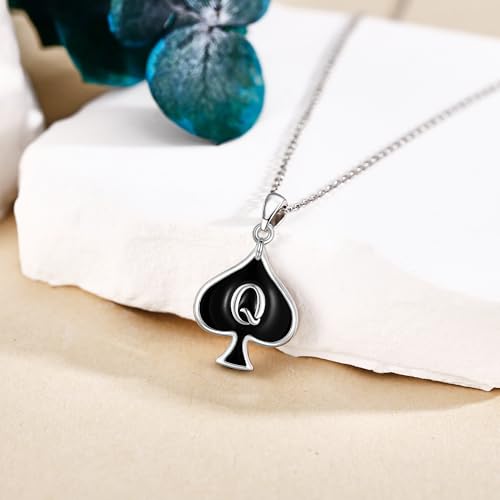 QUEEN OF SPADES Necklace 925 Sterling Silver Queen Card Pendant Necklaces Unique Queen of Spades Jewelry for Women HotWife Wife Lover3
