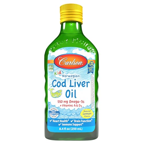 Carlson Labs Norwegian Natural Vitamin E Cod Liver Oil, Lemon Glass Bottle (250ml)