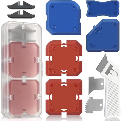 Image of 11Pcs Silicone Sealant Caulking Tool Kit, Professional Reusable Profiling & Sealant Finishing Tools with Caulk Remover & Guides and Storage Box for Kitchen Bathroom Tile Floor Window Sink Toilet Joint