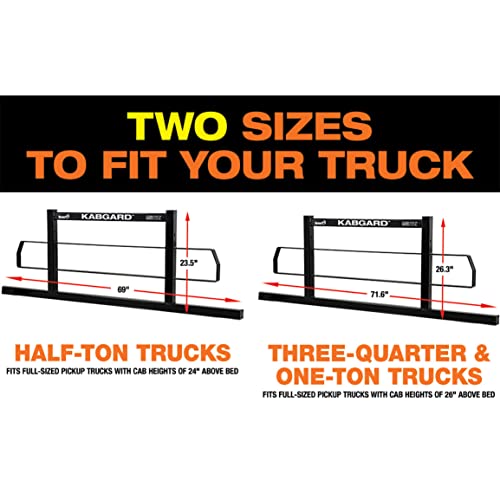 Image of Buyers Products 85104 Kabgard Headache Rack with Mounting Kit, Black Steel, 69 inch x 23.5 inch, Made In The USA, Truck Cab Rack