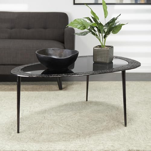 Deco 79 Aluminum Metal Living Room Coffee Table Abstract Oval Shaped Table with Shaded Glass Top, Center Table 30" x 25" x 18", Black by Deco 79 - Image 5
