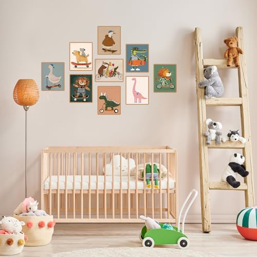 9 Stück Cartoon-Tierthema Bilder Kinderzimmer, Canvas-Material Poster Kinderzimmer zur Wanddekoration, Babyzimmer Deko mit Tiermotive, Bilder Babyzimmer für Babys, Kinder, Tierliebhaber, 25x20cm