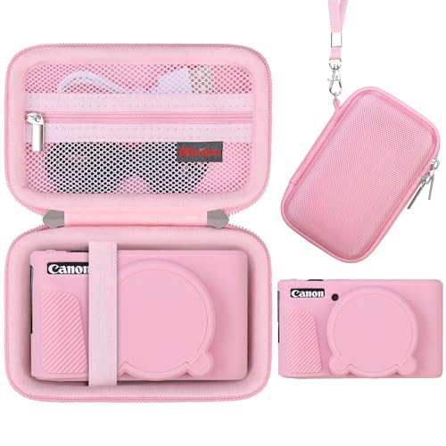 Image of Elonbo Camera Case for Canon PowerShot SX740 / SX730 Digital Camera, Canon SX740 / SX730 HS Hard Carrying Case + Soft Silicone Cover with Removable Lens Cover, Pink
