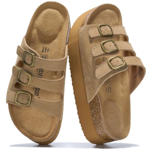 Image of Project Cloud 100% Genuine Leather Platform Sandals Women Footwear - Comfortable Womens Slides Memory Foam Insole - Non Slip Water-Resistant 3-Strap Wedge Sandals for Women 2026 (Dyan)