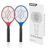 ZhouHe Pack of 2 Electric Fly Swatter Bug Zapper Battery Operated Flies Killer Indoor & Outdoor Pest Control Mosquito Zapper and Insect Catcher Racket(red&Blue)