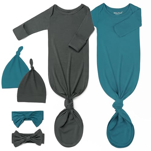 Image of Newborn Baby Knotted Gown, Ultra-Soft Infant Sleeper Coming Home Outfit with Hat, Bowknot (2 Packs)