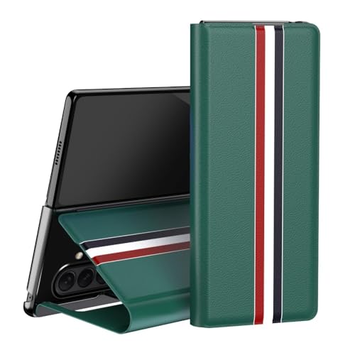 Coque Samsung Z Fold 7 vert moyen avec rabat arrière en cuir rigide chic