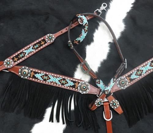 Showman 4 Stück Perlen Navajo Design Halfter, Brust Halsband, Zügel & widerristpolster Gurt Set. New Pferd Tack.