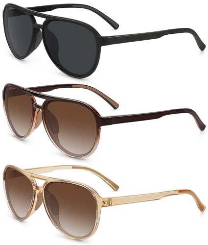 STORYCOAST Polarized Aviator Sunglasses for Men Women Classic Retro Aviators Sports Driving Running Sun Glasses 3Pack-Black+Light Brown+Gradient Brown