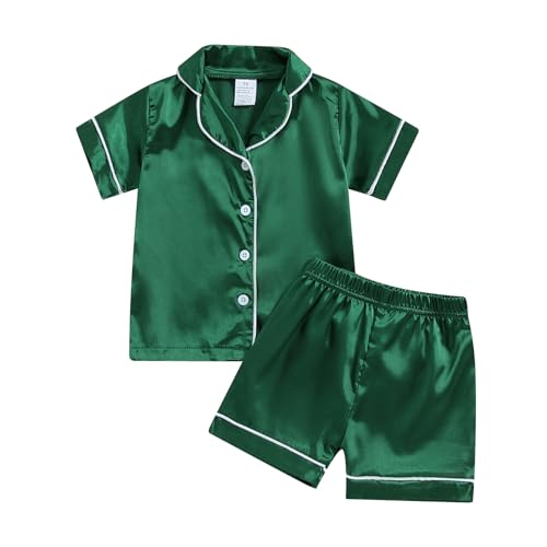 Toddler Kids Girl Silk Pajamas Baby Ruffled Sleeve Button Down Satin Silk Pjs Sleepwear Loungwear Shorts Set