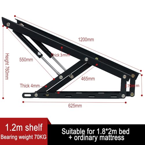 Hydrauliczny zestaw do podnoszenia łóżka, wytrzymałe, pneumatyczne wsporniki do oszczędzania miejsca, składany mechanizm podnoszący, czarny, 120 cm