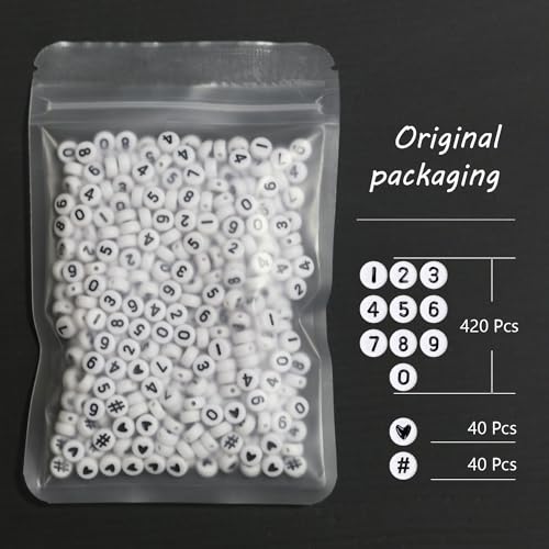 Melius 500Pcs Acrylic Number Beads for Jewelry Making, DIY Necklaces, Key Chains, Bracelets (4x7 Round, White)