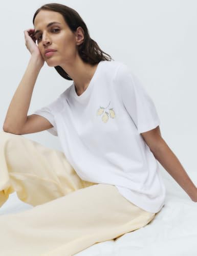 Image of Marks & Spencer Women's Pure Cotton Pyjama Set with Woven Bottoms