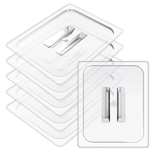 6-Pack 1/2 Size Polycarbonate Food Pan Lids with Handle, 12.8x10.4\'\' Clear Steam Table Hotel Pan Cover, Restaurant Commercial Food Storage Containers Covers for Fruits Vegetables