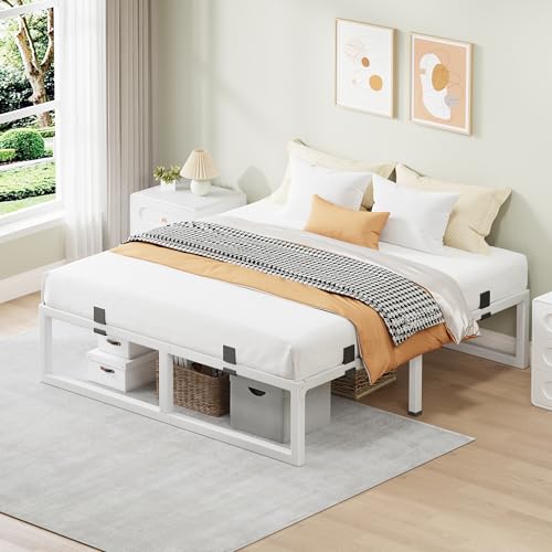 Cresyfu Queen Bed Frame, 18 Inch Metal Platform Bed Frames with Squeak Free U-Slot Design, 6 Non-Slip Guards, 3500lbs Heavy Duty Steel Slat Support, No Box Spring Needed, Under Bed Storage, White by Cresyfu - Used condition - Image 8