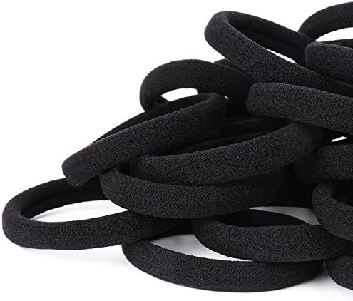 50PCS Black Hair Ties for Women, Cotton Seamless Hair Bands, Elastic Ponytail Holders, No Damage for Thick Hair, 2 Inch in Diameter, by Nspring