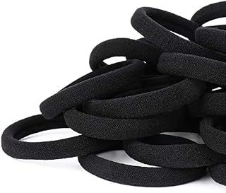 50PCS Large Black Hair Band Ties for Women, Elastic Ponytail Holders, Cotton Seamless