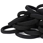 50PCS Black Hair Ties for Women, Cotton Seamless Hair Bands, Elastic Ponytail Holders, No Damage for Thick Hair, 2 Inch in Diameter, by Qarwayoc