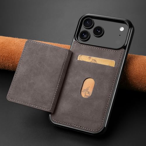 Étui en cuir iPhone 15 Pro gris luxe avec coque silicone magnétique amovible