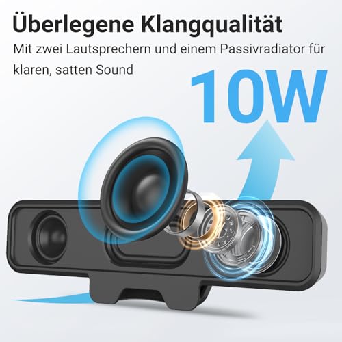 Inwa PC Lautsprecher USB A/C, Monitor Boxen HD Stereo Sound, Bass Speaker mit Monitor Klemme für PC, Laptop, ideal für Schreibtisch, Meetings, Lernen, Videos(10W, Plug and Play, Akustikstoff)