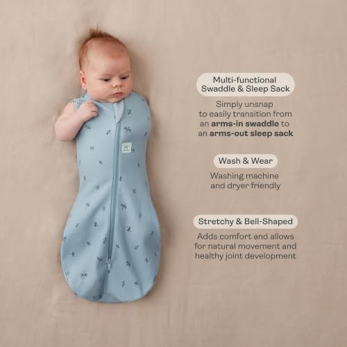 Image of ergoPouch Cocoon Swaddle Sleep Sack, 6-12 Months, 0.2 TOG, Dragonflies | Better Sleep for Baby, Gentle Snug Fit Helps Calm Startle Reflex, Made for Arms In /Out Sleeping, Soft Breathable Fabric