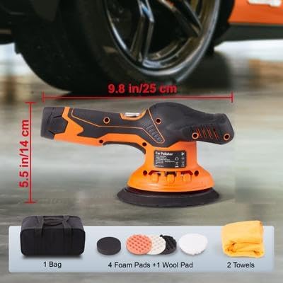 Miniatura 7 de Happybuy Pulidor de búfer inalámbrico, con 2 baterías de litio de 12 V 4.0 Ah, cera pulidora inalámbrica de 6 pulgadas, 6 velocidades variables,