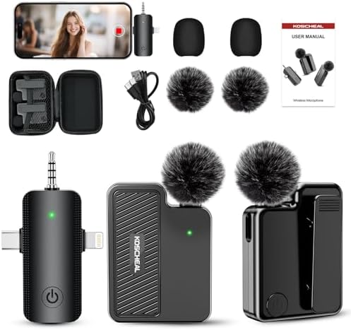 KOCHEAL Microfone Lapela: 2 Microfones Sem Fio com Cancelamento d...