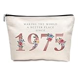 50th Birthday Gift for Women, Makeup Bag for Her, 1975 Anniversary 50 Year Old Gift Ideas for Wife, Mom, Sister, Best Friend Female, Mothers Day Cosmetic Travel Bag (Year 1975)